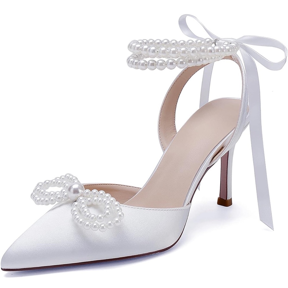Elegant White Pearl-Embellished Heels